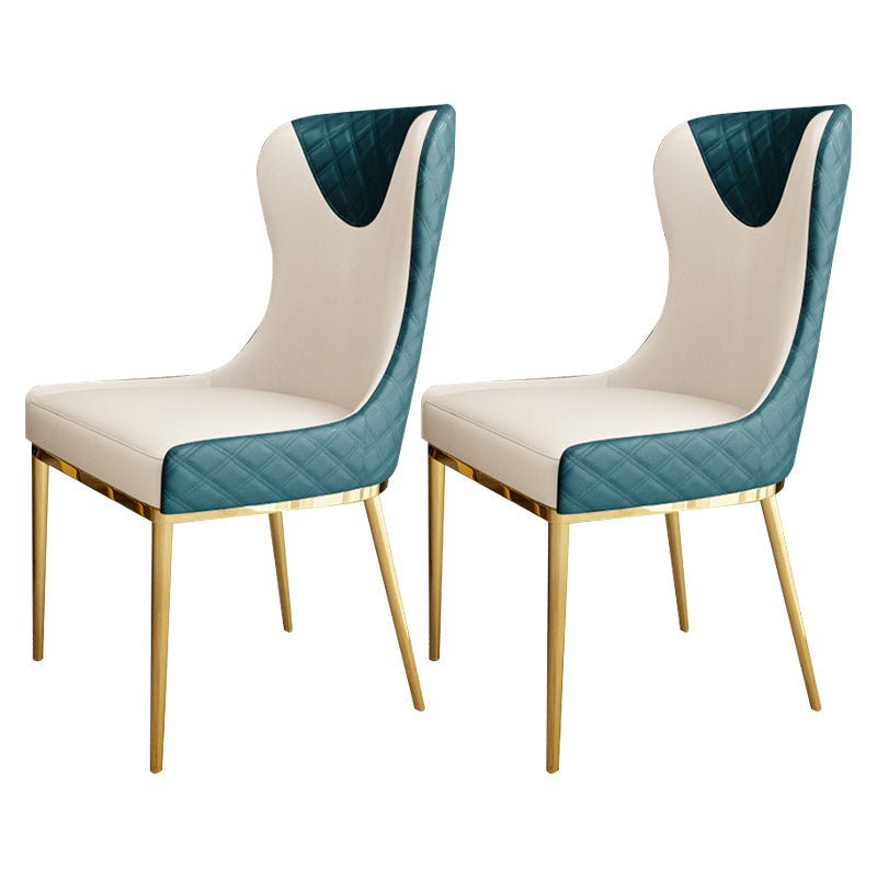 Chaises de salle à manger sans bras tapissées en cuir, chaise latérale à oreilles avec pieds en métal