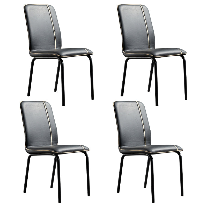 Silla de comedor de cuero de estilo moderno, silla sin brazos de cocina con patas de metal