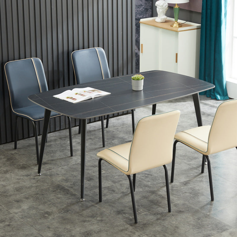 Silla de comedor de cuero de estilo moderno, silla sin brazos de cocina con patas de metal