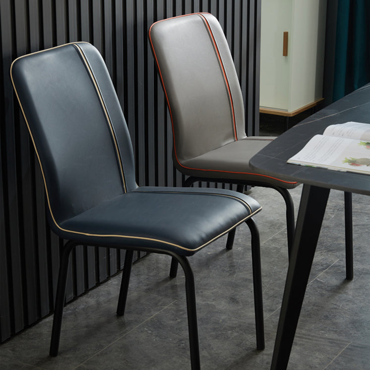 Silla de comedor de cuero de estilo moderno, silla sin brazos de cocina con patas de metal