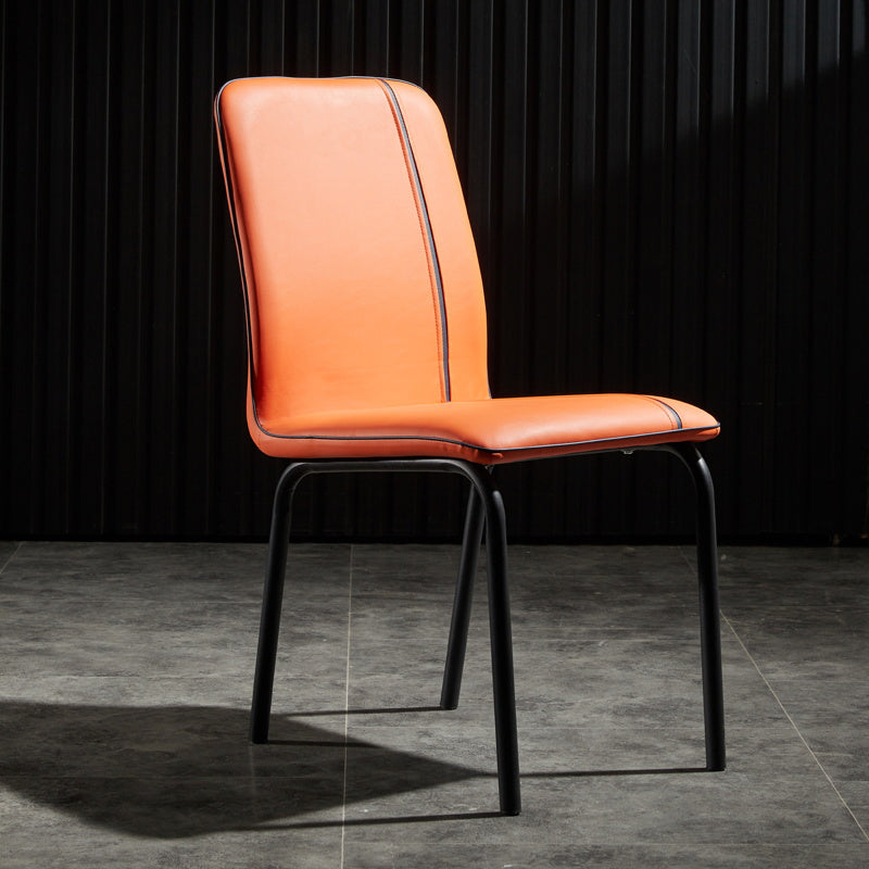 Silla de comedor de cuero de estilo moderno, silla sin brazos de cocina con patas de metal