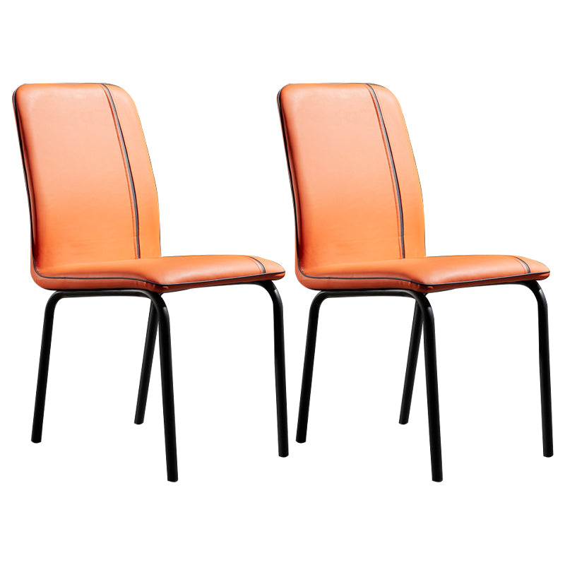 Silla de comedor de cuero de estilo moderno, silla sin brazos de cocina con patas de metal
