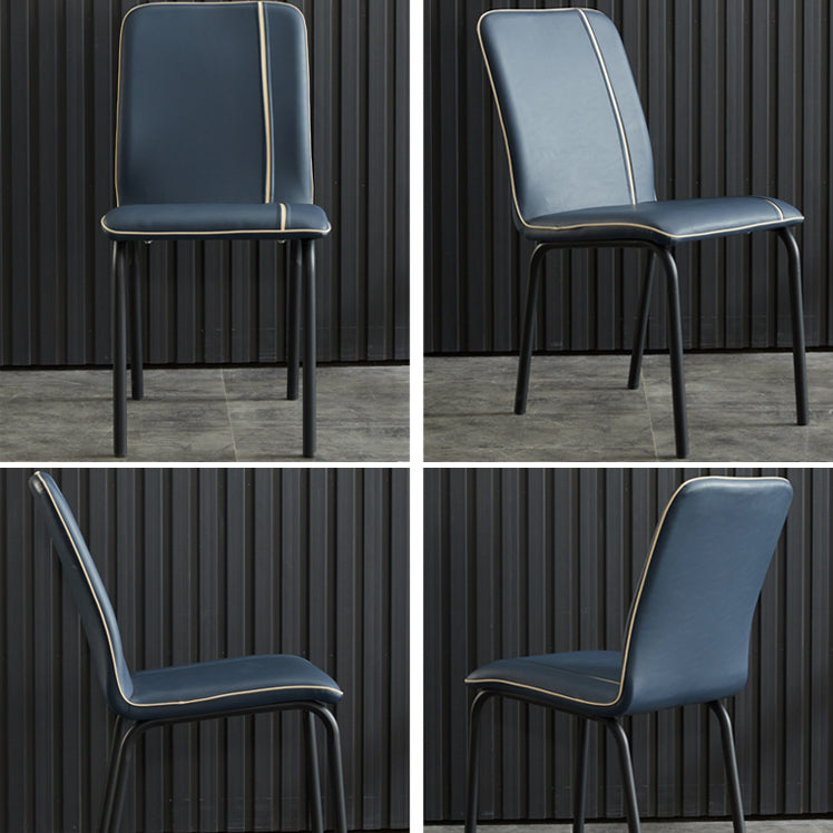 Silla de comedor de cuero de estilo moderno, silla sin brazos de cocina con patas de metal