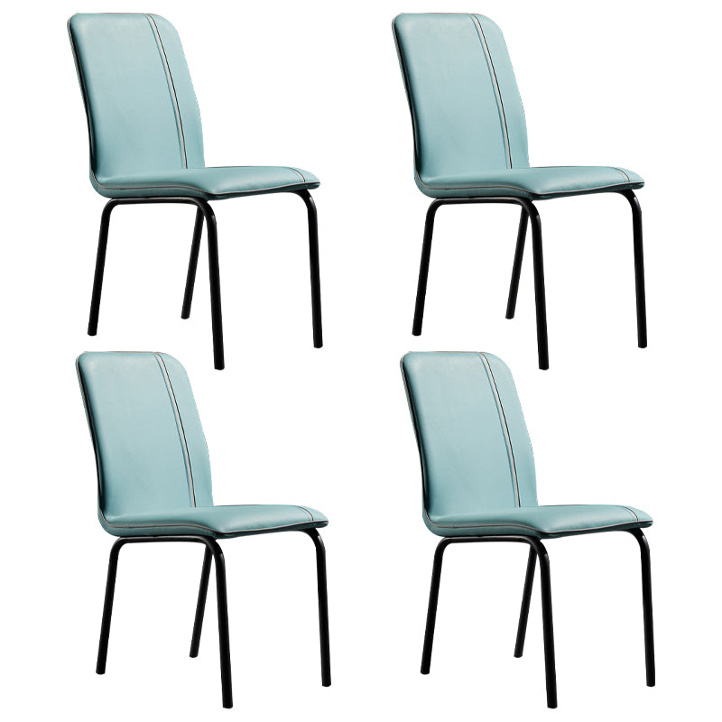 Silla de comedor de cuero de estilo moderno, silla sin brazos de cocina con patas de metal