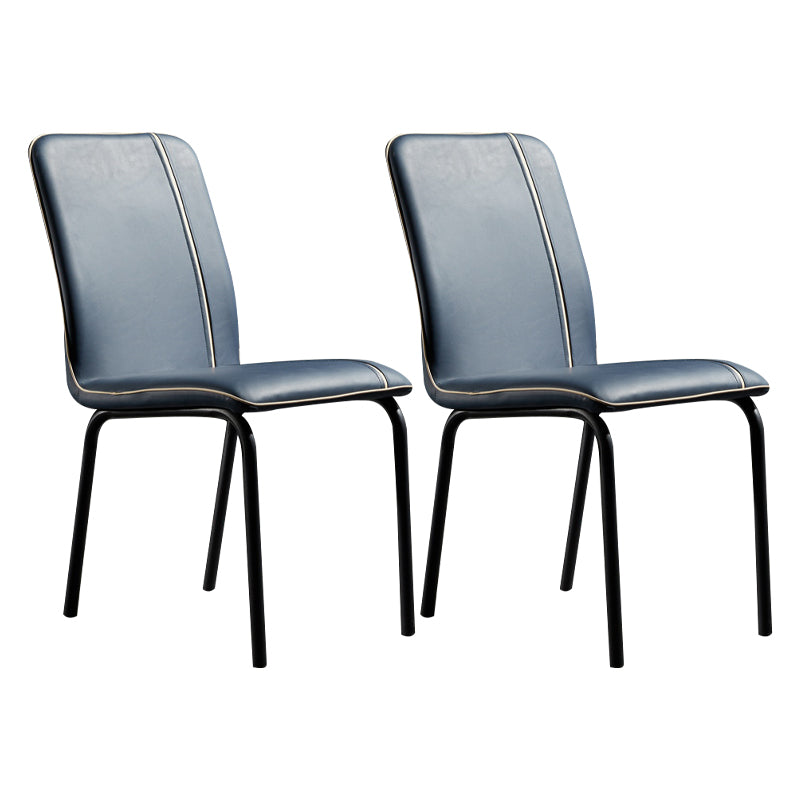 Silla de comedor de cuero de estilo moderno, silla sin brazos de cocina con patas de metal