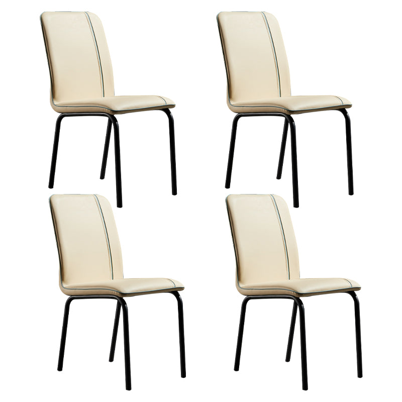 Silla de comedor de cuero de estilo moderno, silla sin brazos de cocina con patas de metal