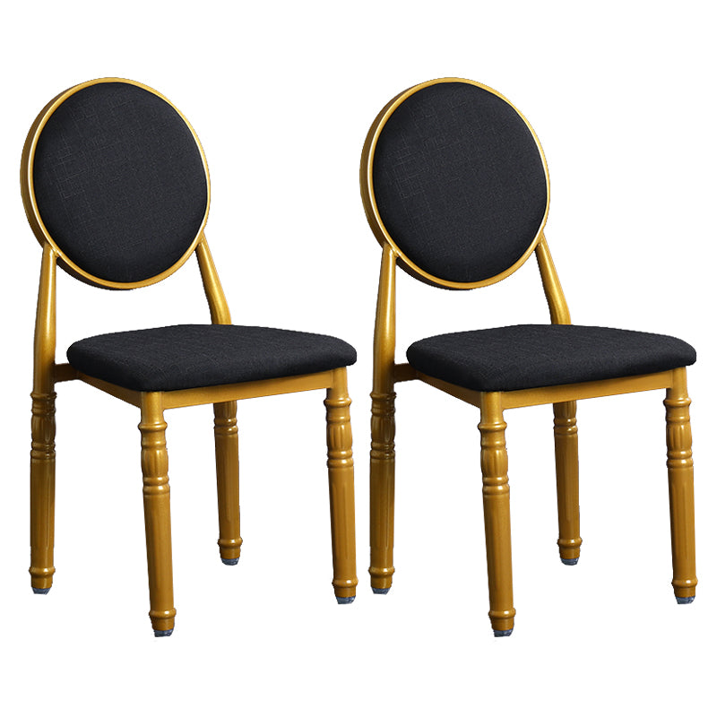 Silla lateral casera escandinava Silla lateral de comedor tapizada de metal con respaldo abierto