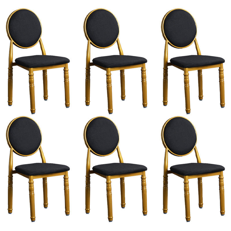 Silla lateral casera escandinava Silla lateral de comedor tapizada de metal con respaldo abierto