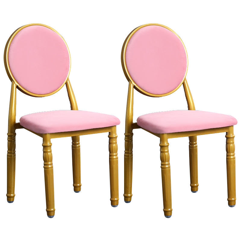 Silla lateral casera escandinava Silla lateral de comedor tapizada de metal con respaldo abierto