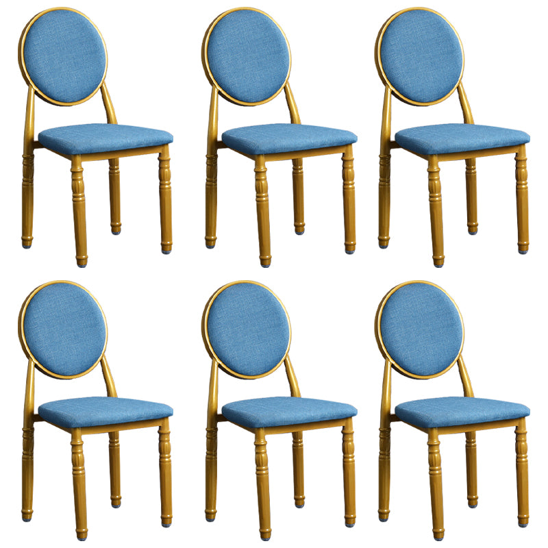Silla lateral casera escandinava Silla lateral de comedor tapizada de metal con respaldo abierto