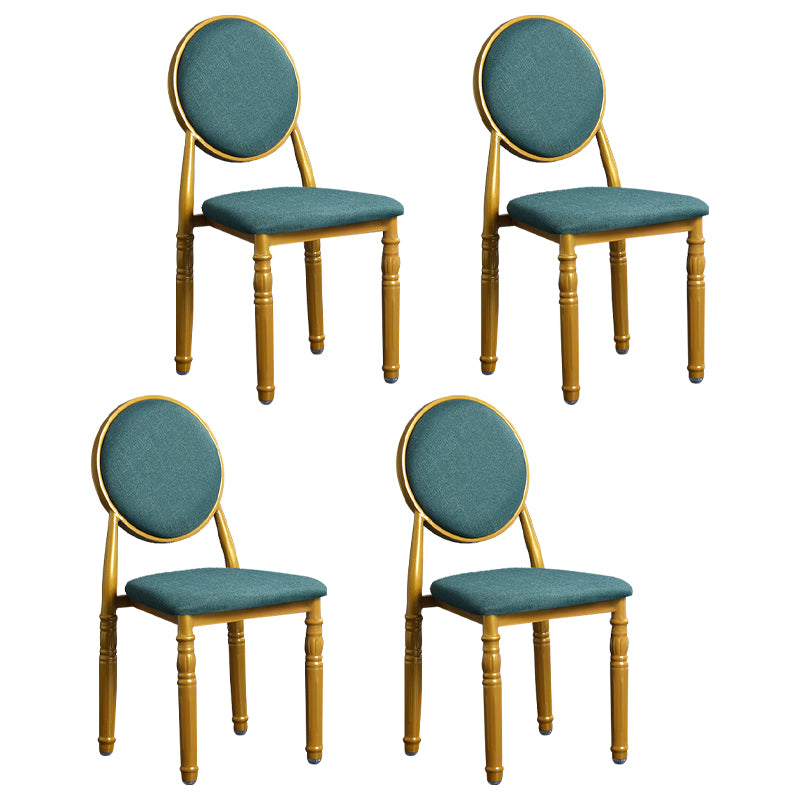 Silla lateral casera escandinava Silla lateral de comedor tapizada de metal con respaldo abierto