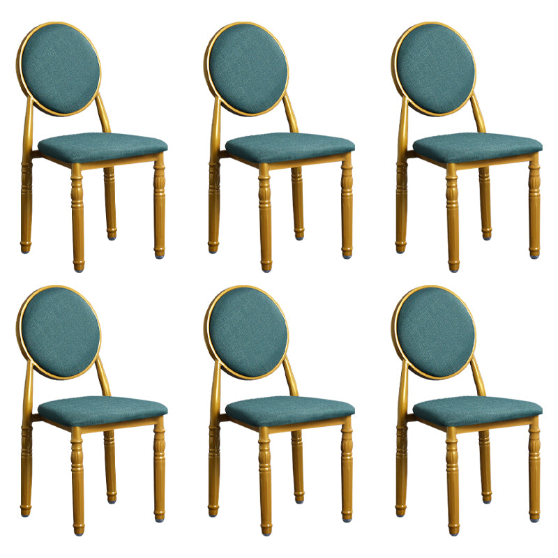 Silla lateral casera escandinava Silla lateral de comedor tapizada de metal con respaldo abierto
