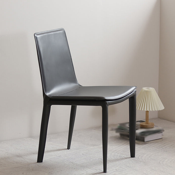 Contemporary Style Leather Dining Side Chair Solid Back Armless Side Chair