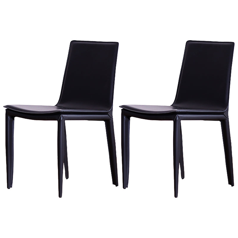 Contemporary Style Leather Dining Side Chair Solid Back Armless Side Chair