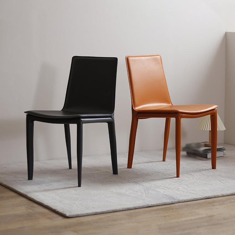 Contemporary Style Leather Dining Side Chair Solid Back Armless Side Chair