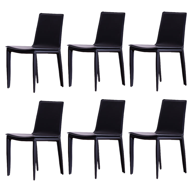 Contemporary Style Leather Dining Side Chair Solid Back Armless Side Chair