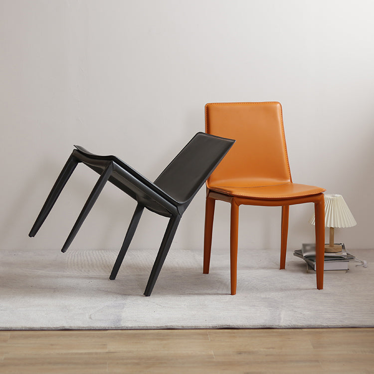 Contemporary Style Leather Dining Side Chair Solid Back Armless Side Chair