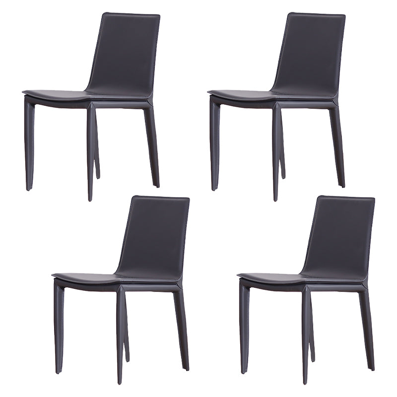 Contemporary Style Leather Dining Side Chair Solid Back Armless Side Chair