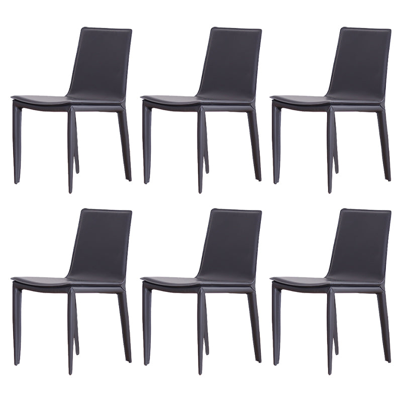 Contemporary Style Leather Dining Side Chair Solid Back Armless Side Chair