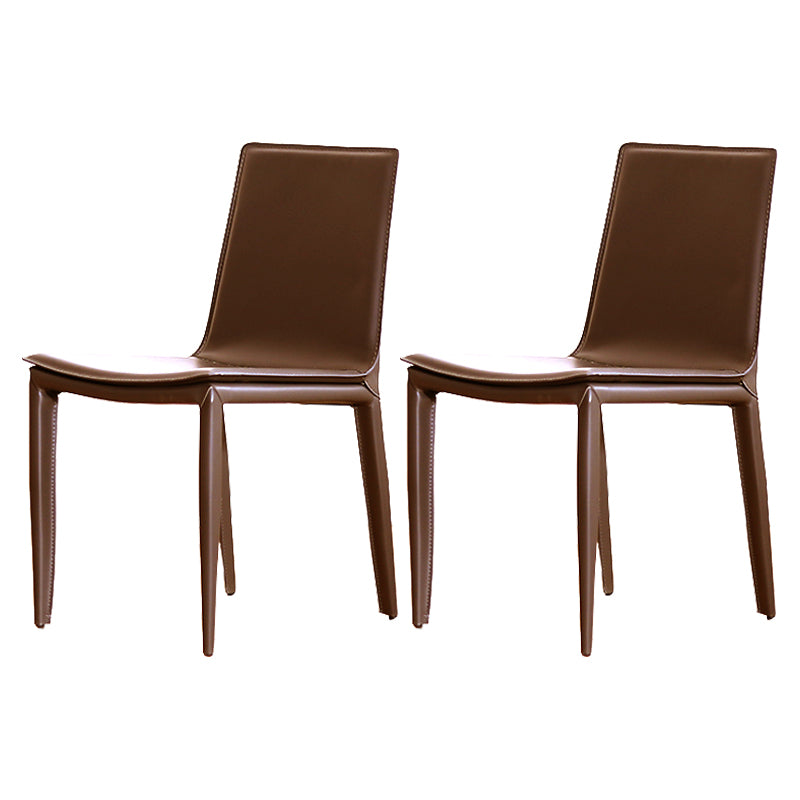 Contemporary Style Leather Dining Side Chair Solid Back Armless Side Chair