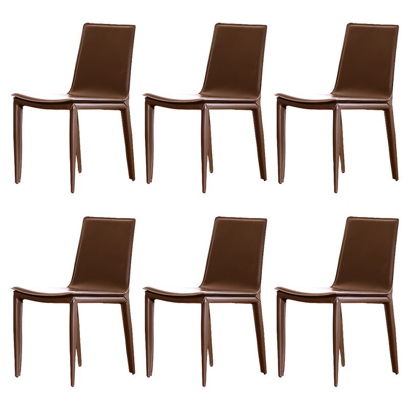 Contemporary Style Leather Dining Side Chair Solid Back Armless Side Chair