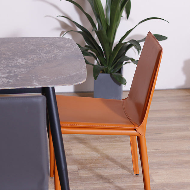 Contemporary Style Leather Dining Side Chair Solid Back Armless Side Chair
