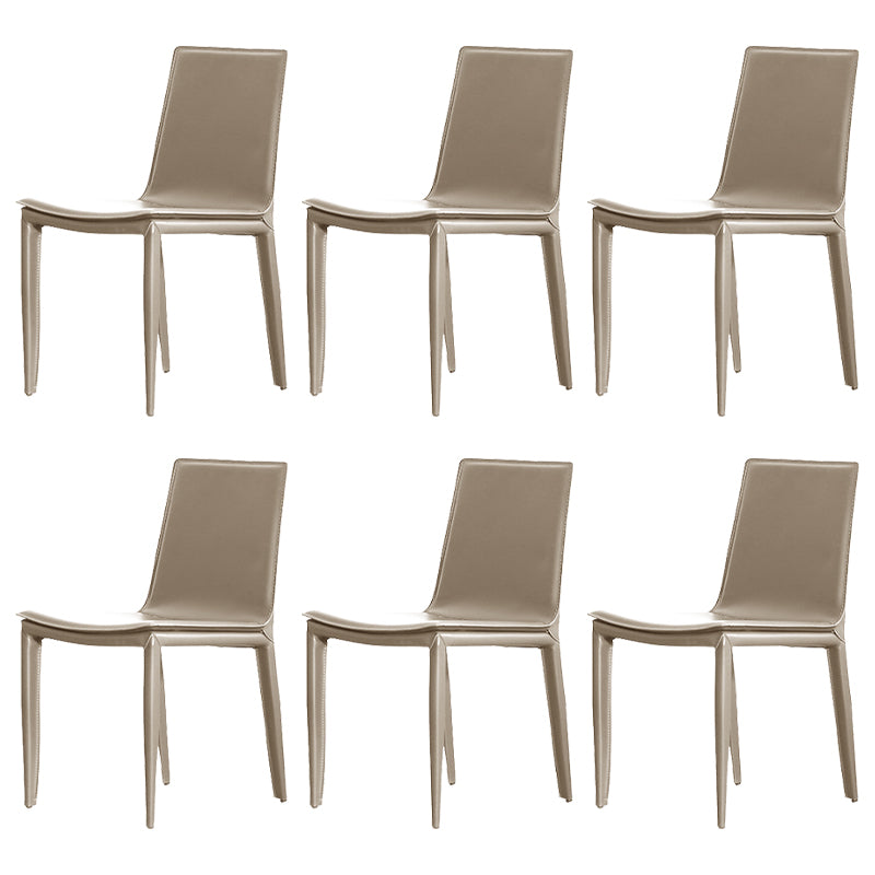 Contemporary Style Leather Dining Side Chair Solid Back Armless Side Chair