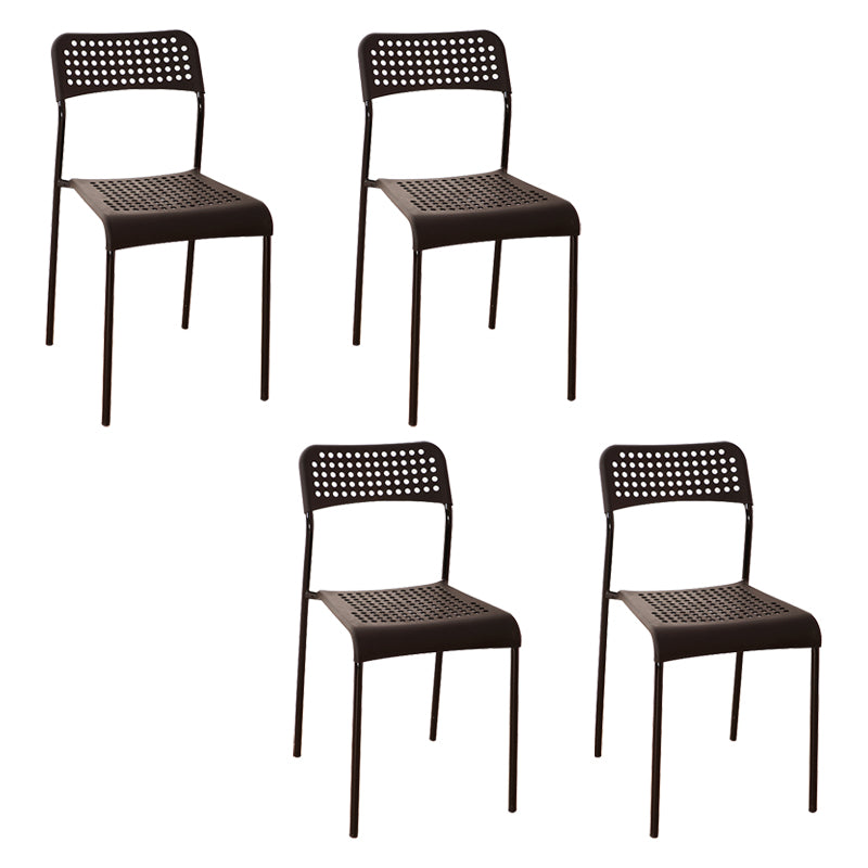El comedor contemporáneo del metal preside la parte posterior abierta plástica que cena la silla sin brazos lateral