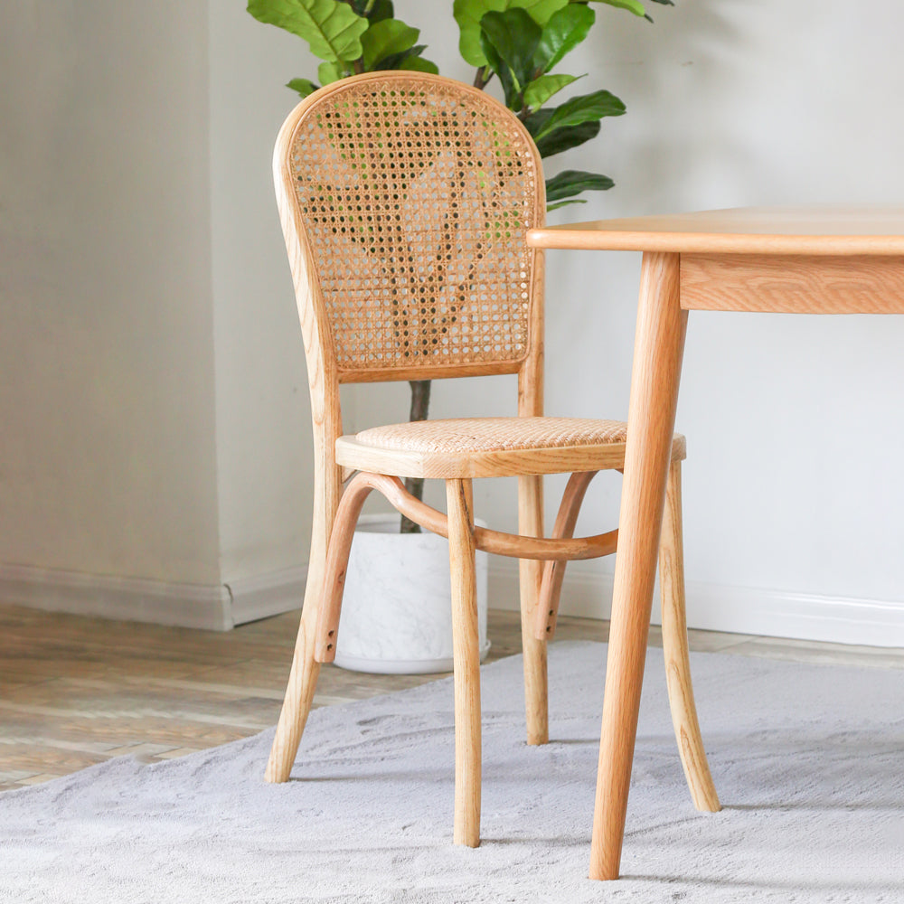 Sillas de comedor sin brazos de Bentwood, sillas laterales con respaldo abierto de ratán y patas de madera