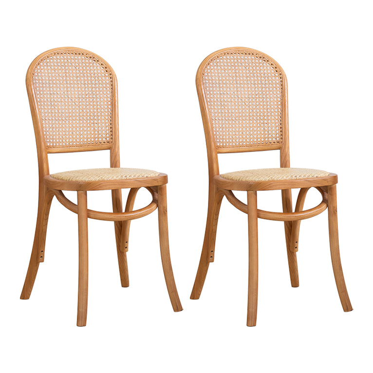 Sillas de comedor sin brazos de Bentwood, sillas laterales con respaldo abierto de ratán y patas de madera
