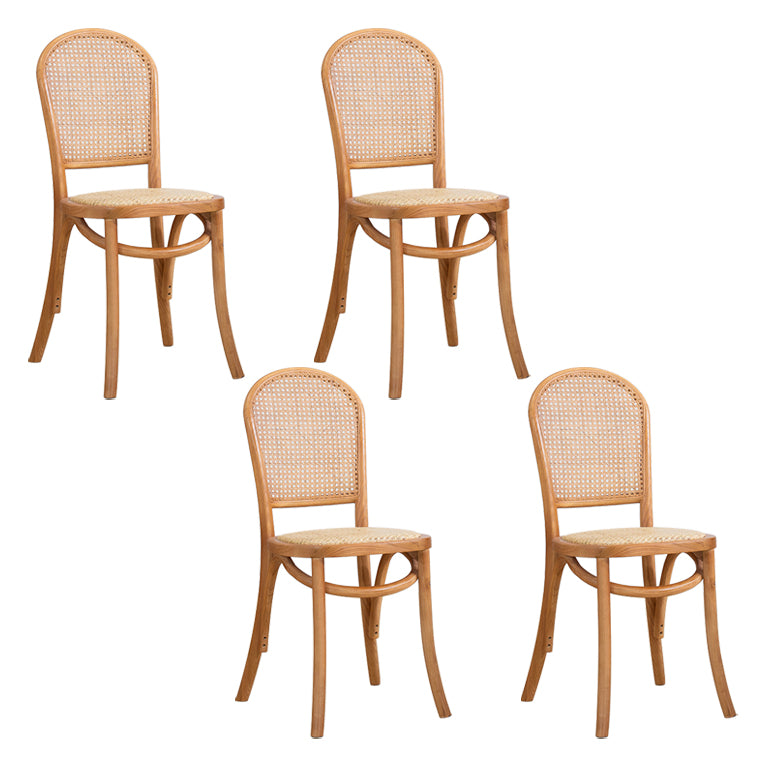 Sillas de comedor sin brazos de Bentwood, sillas laterales con respaldo abierto de ratán y patas de madera