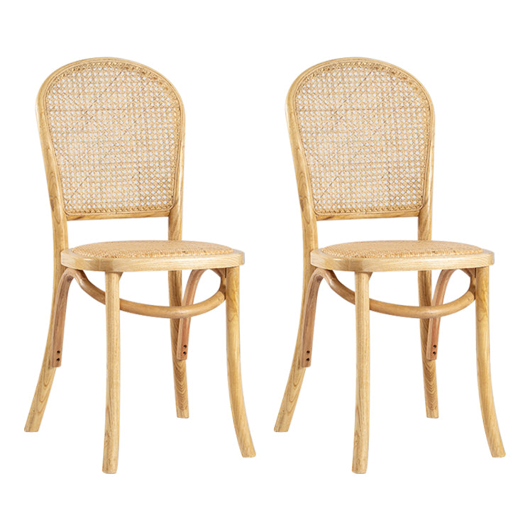 Sillas de comedor sin brazos de Bentwood, sillas laterales con respaldo abierto de ratán y patas de madera