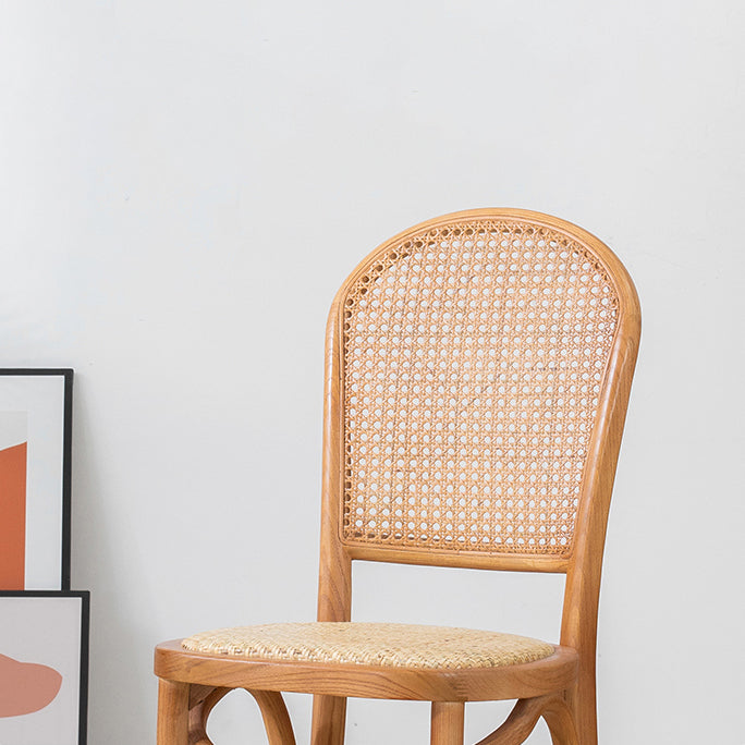 Sillas de comedor sin brazos de Bentwood, sillas laterales con respaldo abierto de ratán y patas de madera