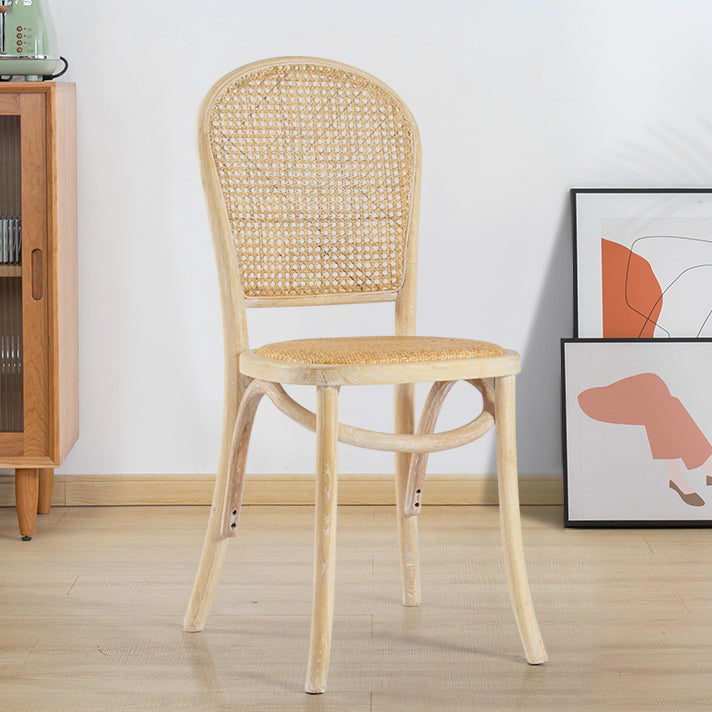 Chaises de salle à manger sans accoudoirs en bois courbé, chaises latérales à dossier ouvert en rotin avec pieds en bois