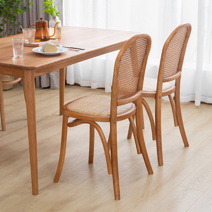 Sillas de comedor sin brazos de Bentwood, sillas laterales con respaldo abierto de ratán y patas de madera