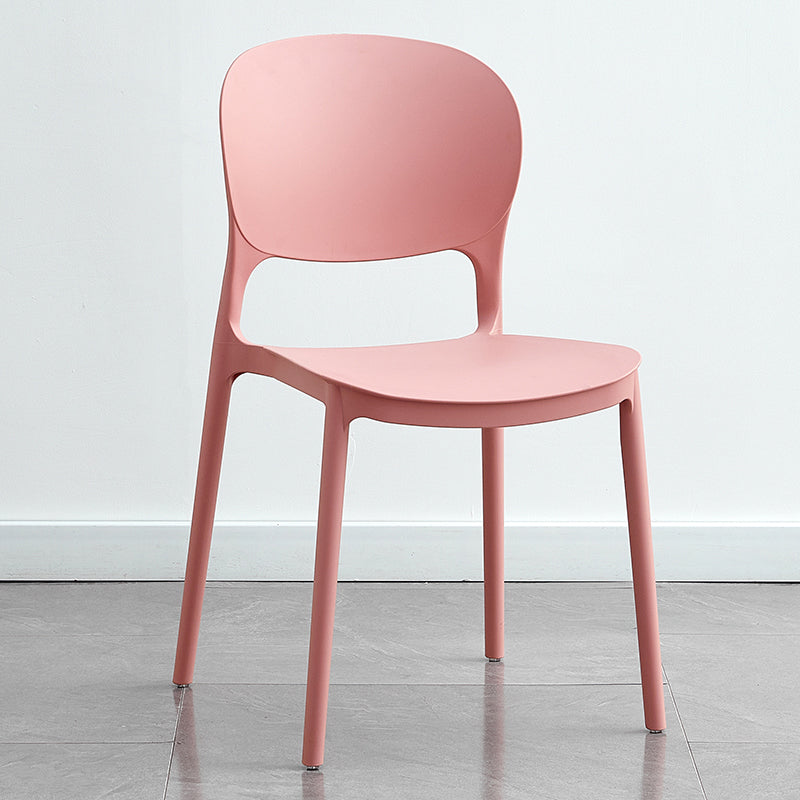 Silla lateral de plástico contemporánea, silla lateral de comedor apilable sin brazos con respaldo abierto