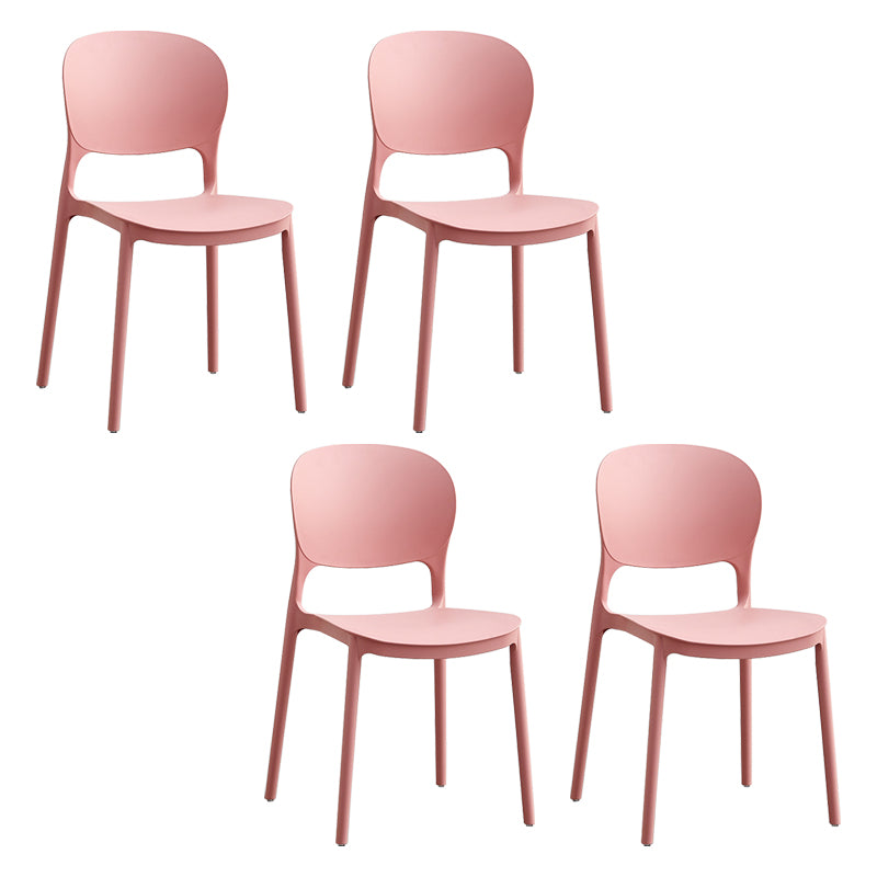 Silla lateral de plástico contemporánea, silla lateral de comedor apilable sin brazos con respaldo abierto