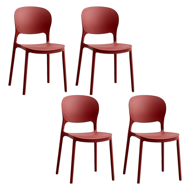 Silla lateral de plástico contemporánea, silla lateral de comedor apilable sin brazos con respaldo abierto