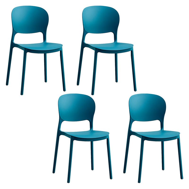 Silla lateral de plástico contemporánea, silla lateral de comedor apilable sin brazos con respaldo abierto
