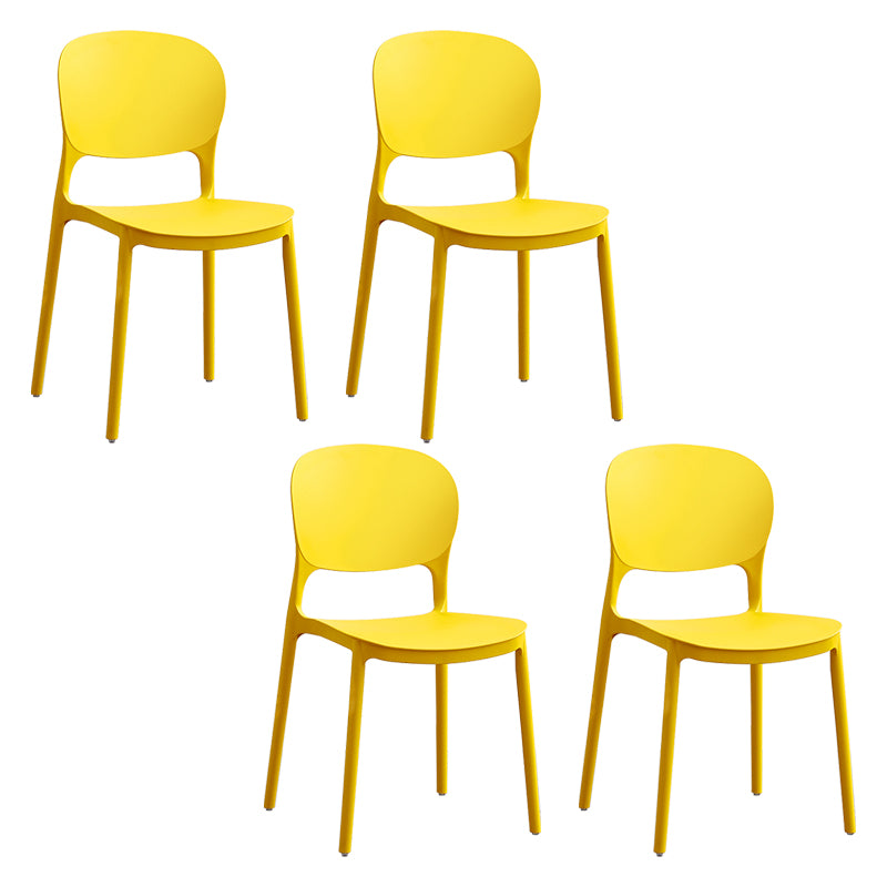 Silla lateral de plástico contemporánea, silla lateral de comedor apilable sin brazos con respaldo abierto