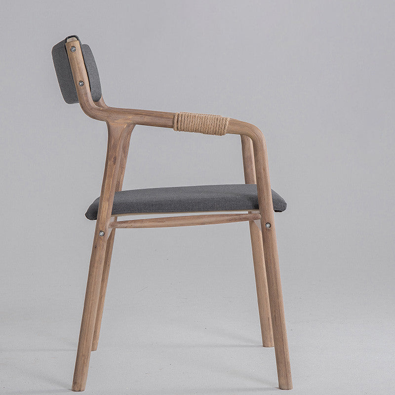 Sillón de comedor tapizado, silla individual con brazo trasero abierto de madera curvada y patas de madera