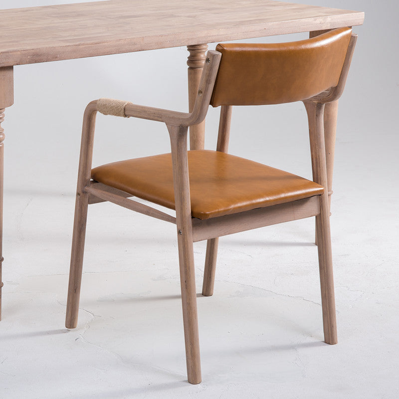 Sillón de comedor tapizado, silla individual con brazo trasero abierto de madera curvada y patas de madera