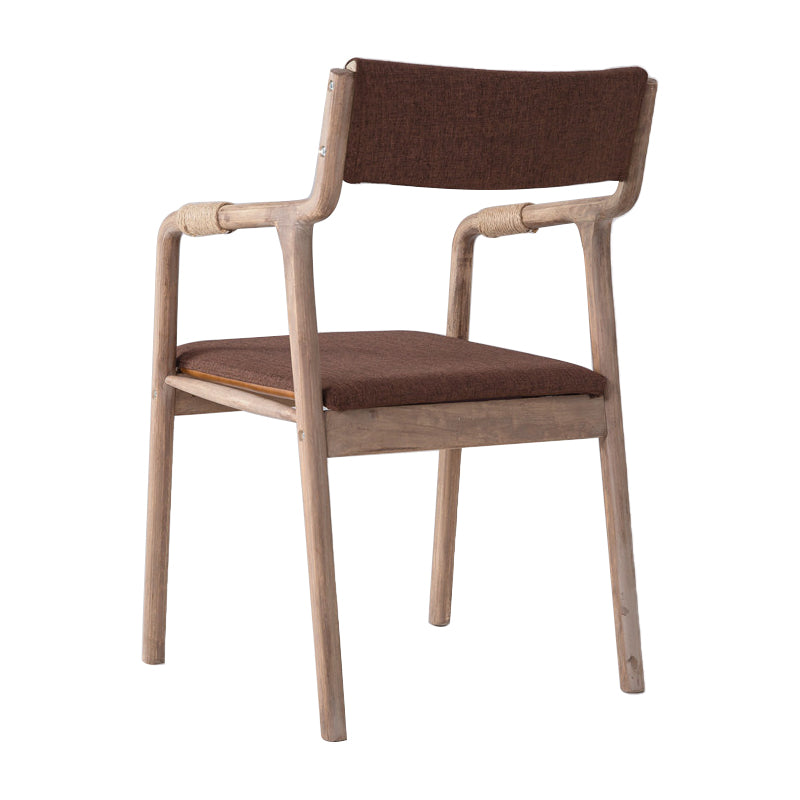 Sillón de comedor tapizado, silla individual con brazo trasero abierto de madera curvada y patas de madera