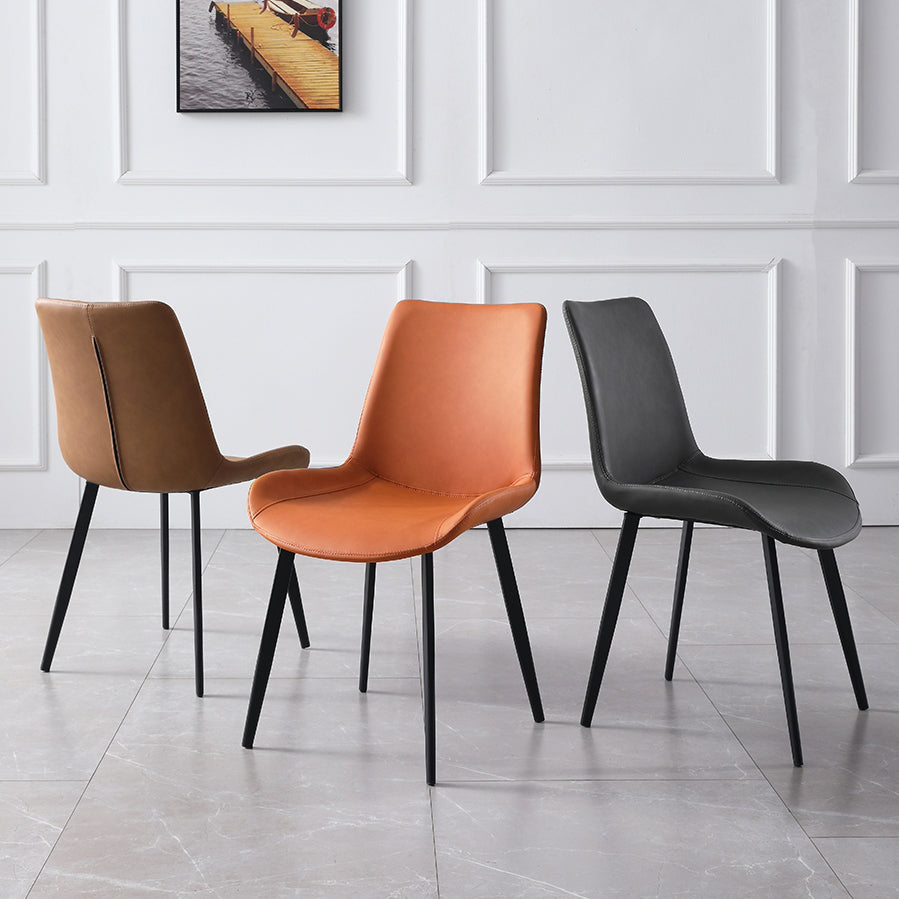 Sillas de comedor de metal contemporáneas, sillas laterales tapizadas sin brazos (juego de 2)