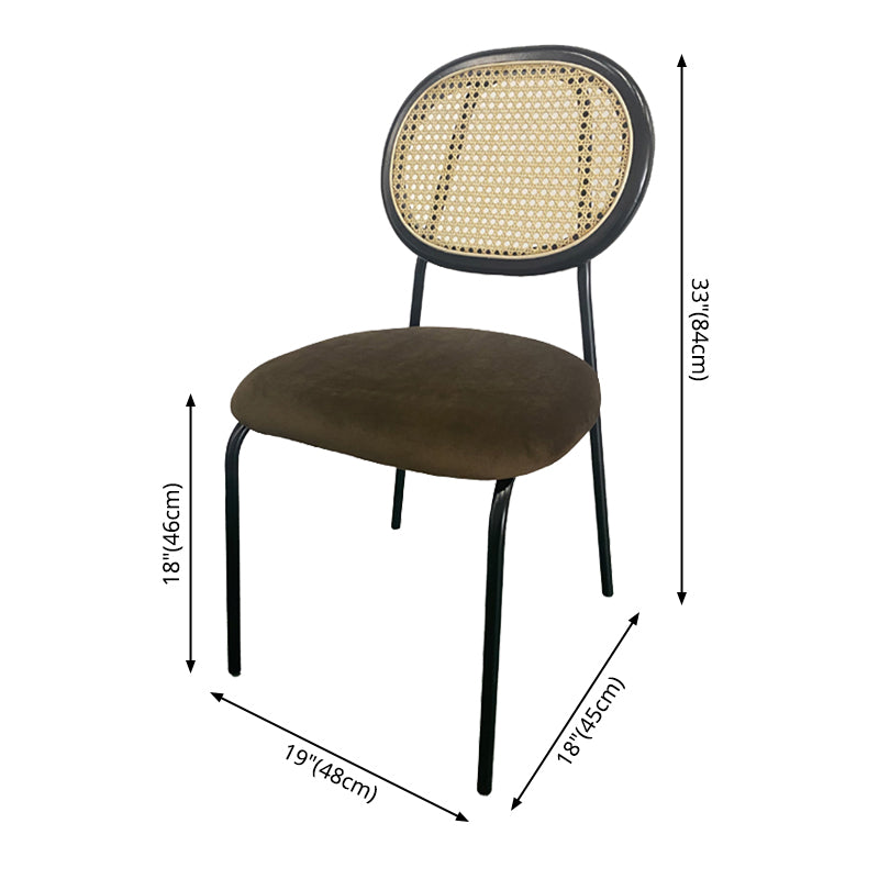 Silla lateral tapizada sin brazos de comedor con parte trasera abierta con patas de metal