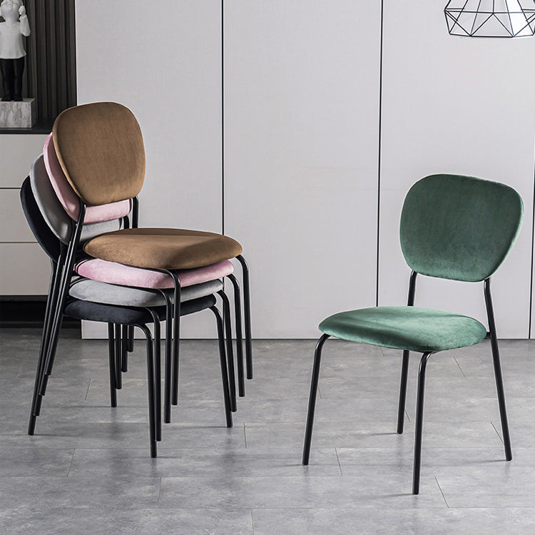 Sillas de comedor sin brazos con respaldo abierto, sillas laterales tapizadas con patas de metal