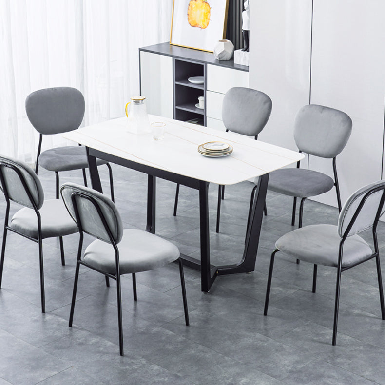 Sillas de comedor sin brazos con respaldo abierto, sillas laterales tapizadas con patas de metal