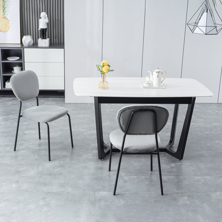 Sillas de comedor sin brazos con respaldo abierto, sillas laterales tapizadas con patas de metal