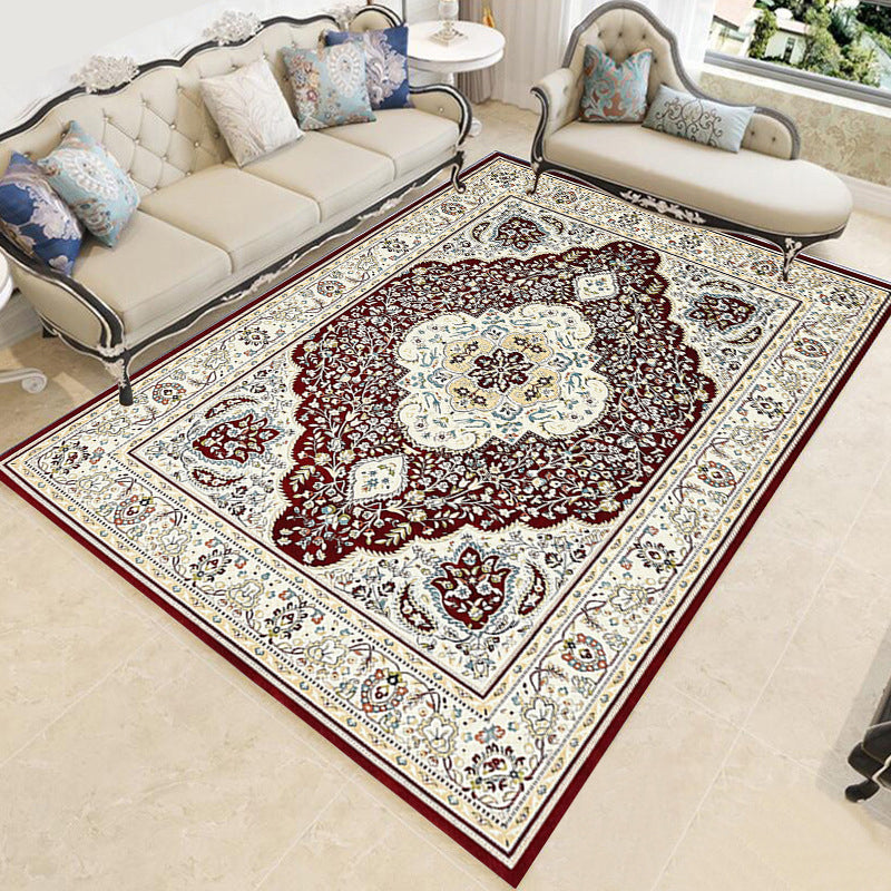 Brown Medallion Print Area Rug European Polyester Area Carpet Stain Resistant Rug for Living Room