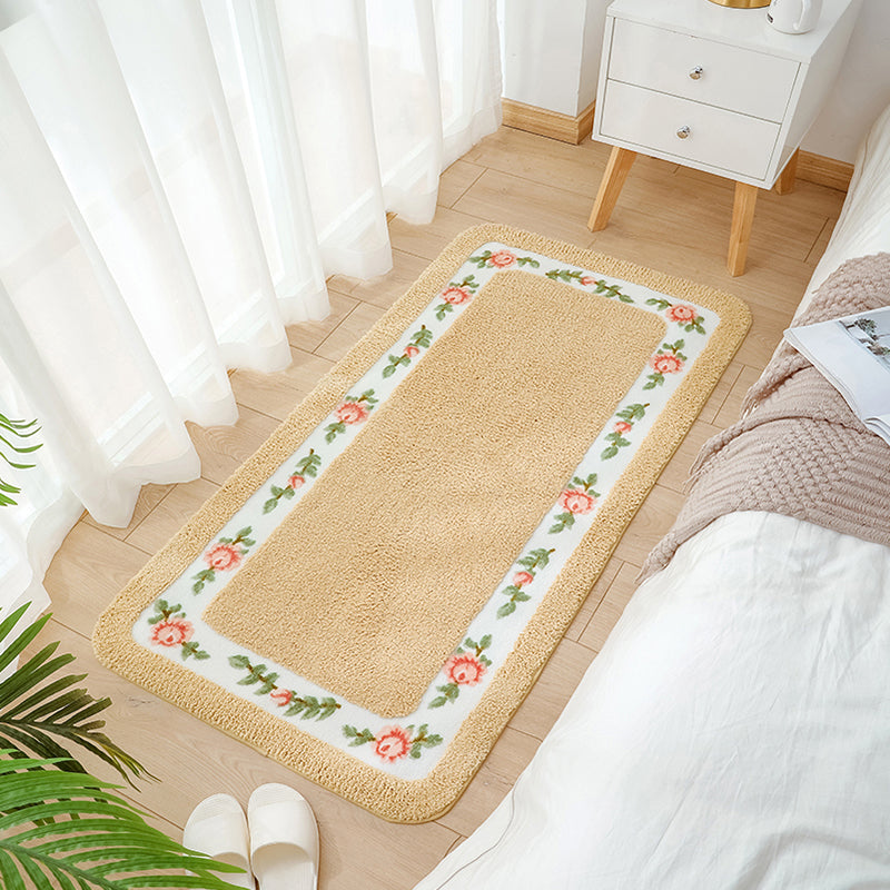 Tapis rose moderne en polyester fleur de tapis lavable pour le salon